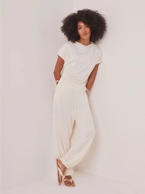 Matching Set: Cream Jersey Balloon Trousers + Ruched Top
